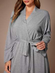 Lazeform Soft & Skin-Friendly Casual Long Robe - Light Grey - View 4