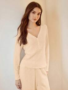 MOTF PREMIUM WOMEN'S COMFORTABLE RIBBED LONG SLEEVE TOP AND PANTS PAJAMA SET