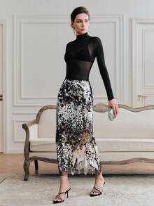 Anewsta Women's New Sequin & Beaded Elegant Ball Gown Skirt - Silver - View 6