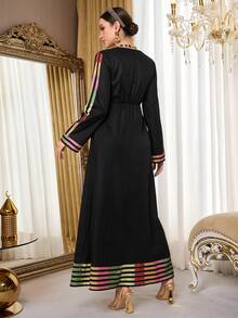 Al Najma Gaun Wanita Lengan Panjang Motif Kontras Gaya Arab - Hitam - View 5
