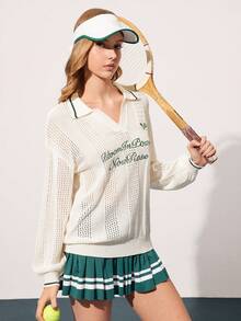 Women's Tennis Style Knit Sweater Top - White - View 3