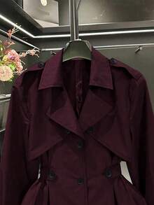 Franclia Women's Fashionable Casual Cinched Waist Trench Coat - Burgundy - View 3