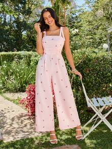 KARISMINA 女士优雅粉色连体裤，宽松版型，舒适的后背设计，适合春夏穿着 - 粉色 - 查看 5