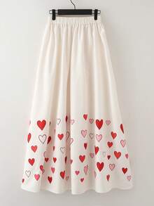 Franclia 女士渐变心形图案松紧腰休闲日常通勤外出约会中长裙，春夏款 - 彩色 - 查看 2