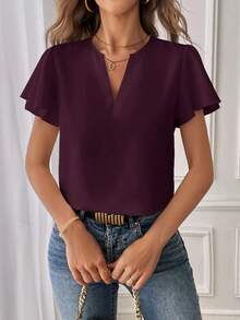 SHEIN Essnce 女士休闲翻领纯色衬衫 - 中紫紅色 - 查看 6