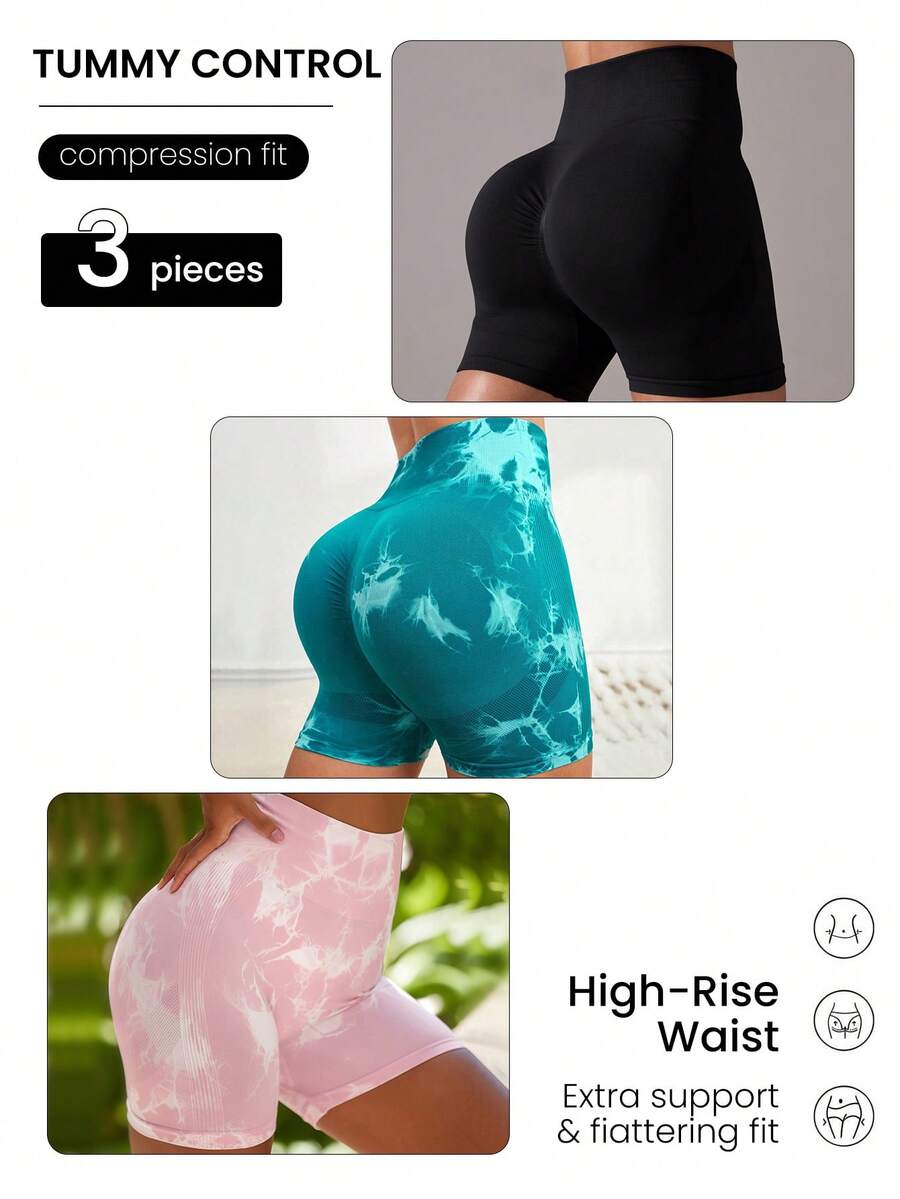 Easithlete Quần short thể thao không đường may, cạp cao, co giãn, ôm bụng dành cho nữ - Nhiều màu - Xem 1