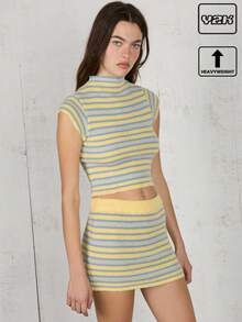 COUREZ Festival Short Sleeve Knitted Summer Top Only Women Y2K Vintage - Multicolor - View 1