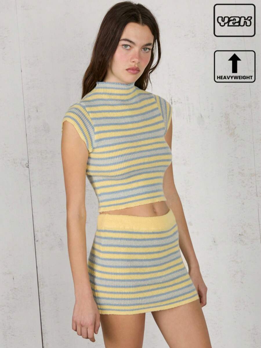 COUREZ Festival Short Sleeve Knitted Summer Top Only Women Y2K Vintage - Multicolor - View 1