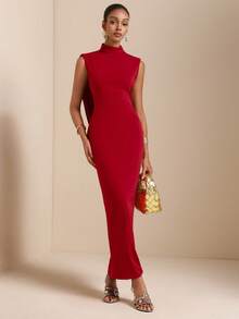 SHEIN Veneréa Váy chéo xếp ly hở lưng cổ cao dành cho nữ - Màu Cam cháy - Xem 2