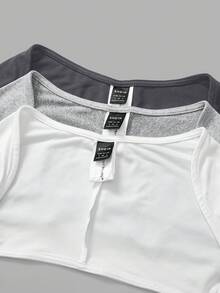 SHEIN BASICS 3pcs/Set Casual Solid Color Knit Crew Neck Cropped Women Tops 3 Pack Tops Long Sleeve Crop Tops - Dark Grey - View 3