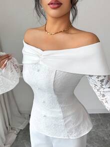 Modelyn 2 pièces/Set Ensemble épaules dénudées à volants et patchwork pour femmes