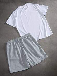 PAVTROS Bộ đồ nam thường ngày đơn giản, đa năng, in chữ, tay ngắn và quần short trắng có dây rút, thích hợp cho mùa hè. - Nhiều màu - Xem 2