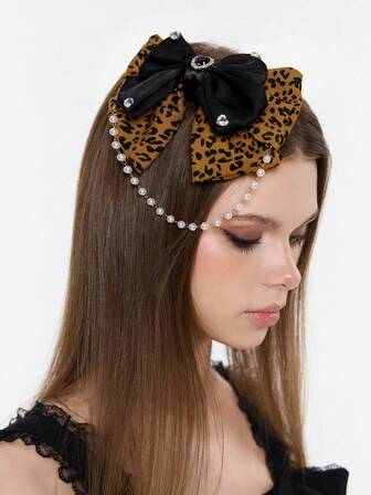 Goth 1pc Y2K Chic Leopard Print Romantic Heart Minimalist Hairclip, Suitable For College, Music Festivals, Dates, Etc.