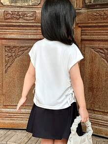 Young Girl Cute Casual Versatile White Bow Knit Short Sleeve Top, Summer - White - View 5