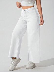 SHEIN ICON Quần jeans ống đứng rách gấu, cạp chun dành cho nữ cỡ lớn - trắng - Xem 7