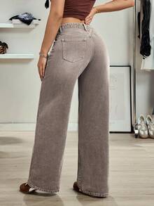 SHEIN Tall Women's Casual Versatile Straight Leg Jeans, Flattering - Brown - View 2