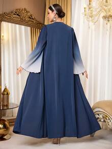 Al Najma Women's Elegant Ombre Print Flare Sleeve Arabic Abaya Robe Open Abaya Abayas Dubai Luxury Muslim Dress For Women Open Front Abaya - Blue - View 5