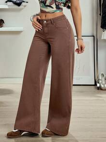 SHEIN Tall Jeans de pierna recta y ancha de uso casual y versátil para mujer - Marrón - Ver 5