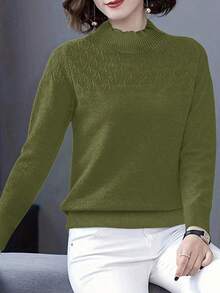 EMERY ROSE Áo len cổ lọ màu trơn đa năng giản dị thu đông - xanh quân đội - Xem 4