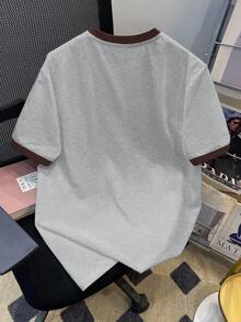 Manfinity Joysei Men's Casual Fashion Street Daily Commute Car Slogan Print Short Sleeve Ringer Tee, Summer - Grey - View 3