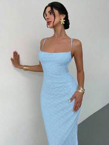 Firerie 女士杏色纹理 Mina 垂褶领露背系带腰身性感优雅连衣裙，适合春夏、海滩、通勤、优雅、性感、度假、海滩、波西米亚风、夏威夷、约会、派对、音乐会、演出、婚礼季、音乐节、毕业典礼、舞会等场合。 - 淺藍色 - 查看 5