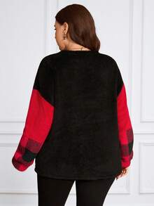 EMERY ROSE Sweatshirt Wanita Ukuran Besar Motif Kotak-kotak Merah & Hitam, Pullover untuk Musim Gugur/Dingin, Model Baru 2025, Tahun Baru, Nyaman untuk Musim Gugur dan Musim Dingin - MultiWarna - View 2