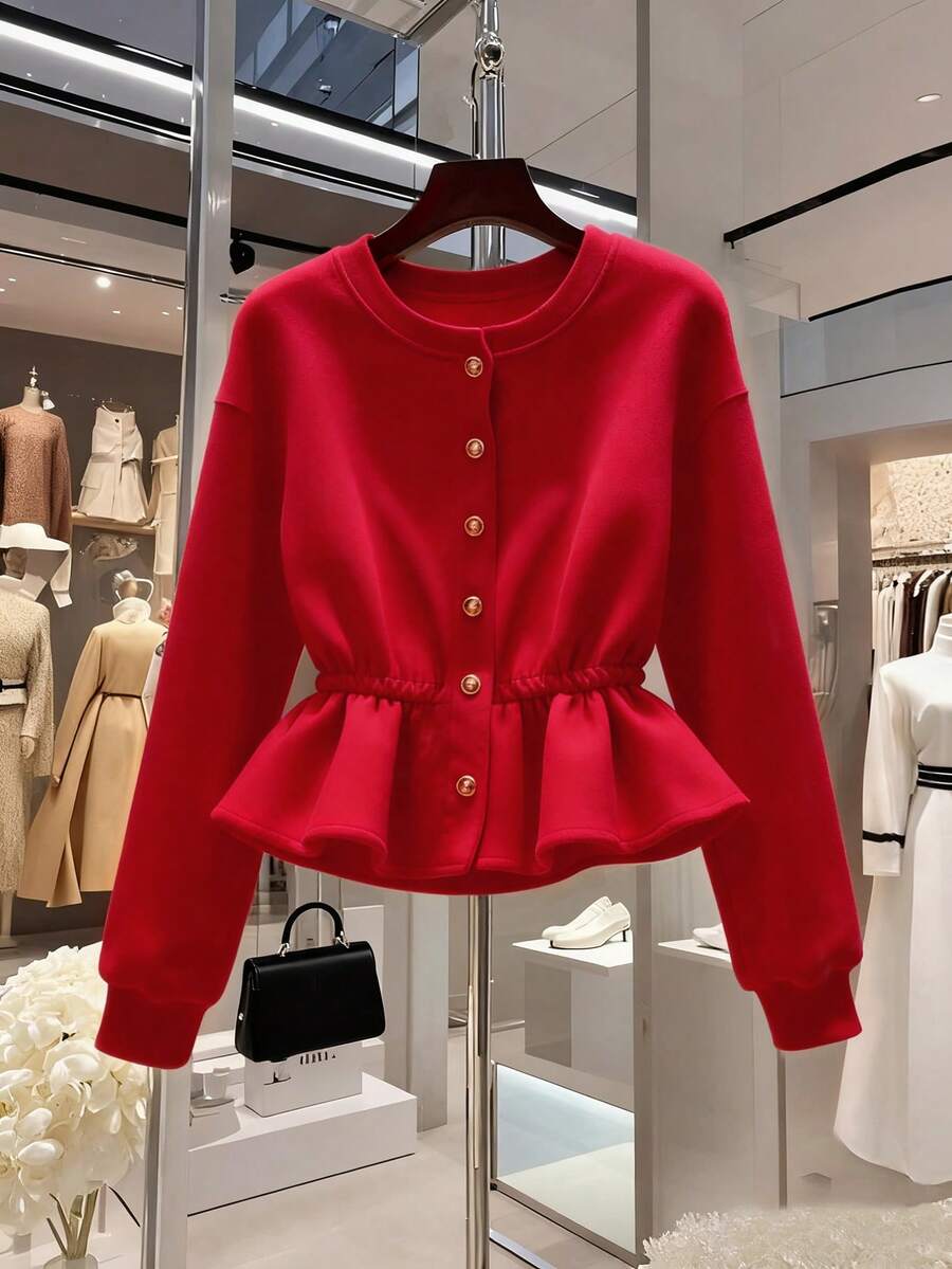 Franclia Women's Long Sleeve Sweatshirt, Long Sleeve Graduation Season Top, Back To School Women's, Graduation, Teacher Work Attire, Autumn/Winter - Red - View 1