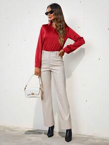 Aveloria Modichic Solid Color Button Down Long Sleeve Shirt Holiday Party Clothes Button Up Shirt Women  - Red - View 3