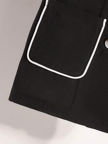 Franclia Women's Elegant Contrast Trim Button Front Sleeveless Blazer And Pants Suit - Black - View 6