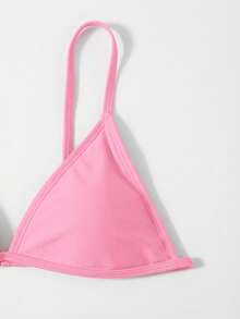 SHEIN Swim Áo bơi mùa hè dây mảnh màu trơn - Màu Hồng baby - Xem 5