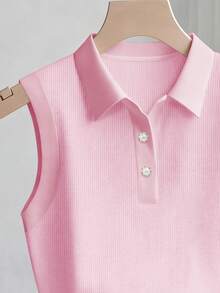 SHEIN Franclia 女士时尚优雅无袖背心，简约纯色，夏季 - 粉色 - 查看 3