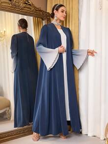 Al Najma Women's Elegant Ombre Print Flare Sleeve Arabic Abaya Robe Open Abaya Abayas Dubai Luxury Muslim Dress For Women Open Front Abaya - Blue - View 3