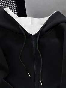 Manfinity Dauomo 男士秋季外套、冬季服装、连帽拉链卫衣、街头服饰、十字印花设计、户外、购物、休闲服饰 - 黑與白 - 查看 6