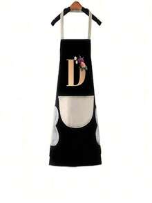 1pc Household Apron Waterproof Oilproof Can Wipe Hands Kitchen Work Clothes Fashion Initial Letter Print Men And Women Home Cooking Cleaning Apron Unisex Sleeveless Apron - Black - View 5