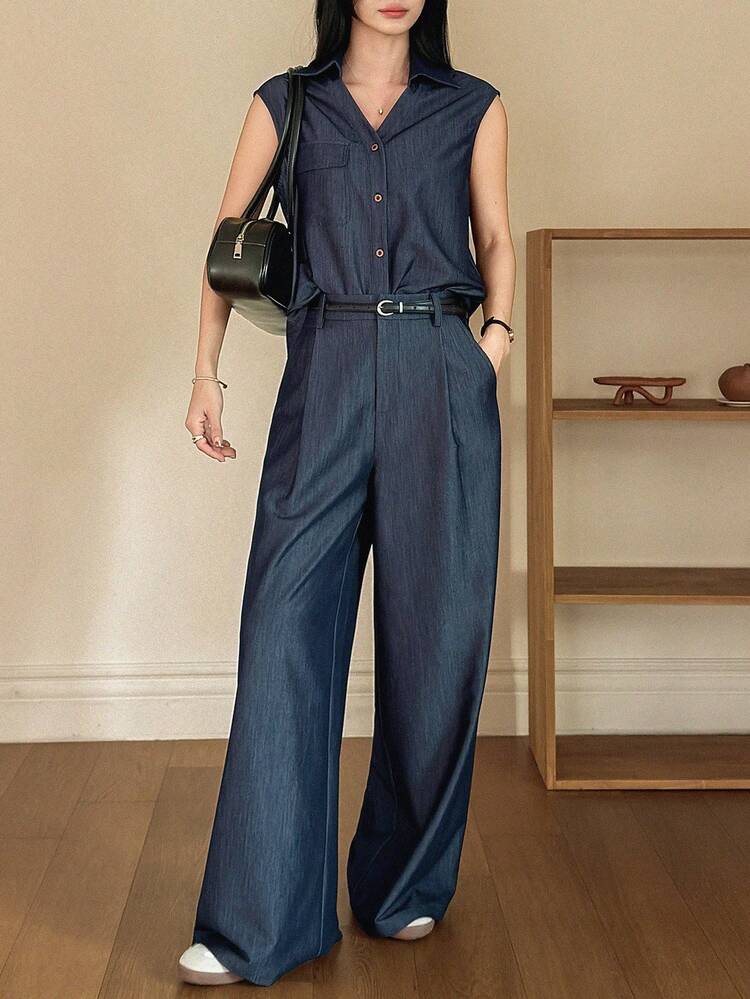 Women's Casual Solid Color Camisole And Pants 2 Pieces Set, Summer
