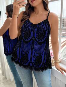 Reflora 大码夏季时尚休闲日常撞色蕾丝吊带背心 - 彩色 - 查看 4