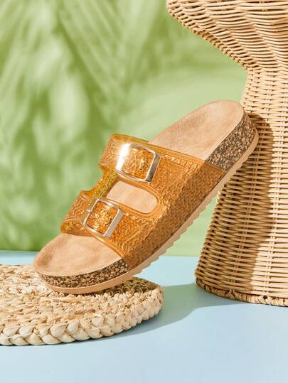 Mini mi #HotPick Kid's Jelly Double Buckle Cork Footbed Slides – , Lightweight & Water-Friendly Comfort.