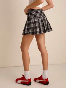 SHEIN EZwear 格子百褶裙 - 黑與白 - 查看 5