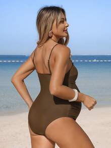 SHEIN 2022 Summer Beach Vacation Brown Shell Comfortable Maternity Jumpsuit