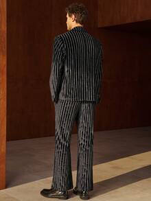 Airaco 复古奢华派对条纹丝绒休闲套装 - 黑色 - 查看 2