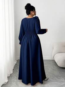 Elenzga Plus Size Women's Elegant Romantic Vacation 3D Pleated Floral V-Neck Long Sleeve Cinched Waist Dress, Cream Yellow