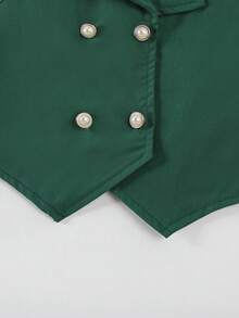 SHEIN Elladie kids 两件套少女优雅红色无袖西装背心和阔腿裤套装，正式通勤装，时尚别致 - 綠色 - 查看 3