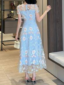 DAZY Women's Floral Pattern Sheer Elegant Dress Vacation