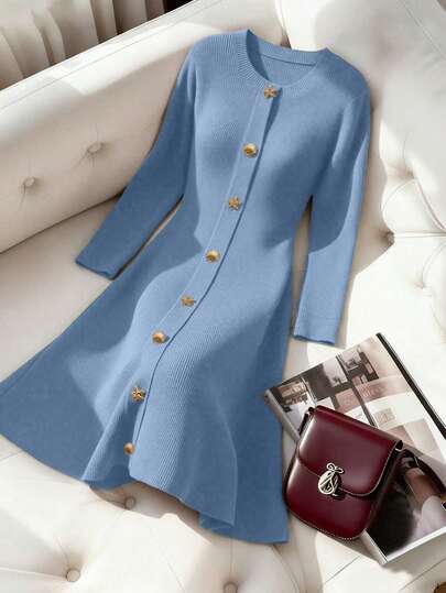 Franclia 女士时尚优雅百搭长袖套头针织连衣裙，独特精致，适合春秋季穿着