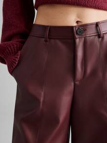 Ontre 2026 Spring/Summer New Women's PU Material Splicing Wide Leg 3/4 Pants, Urban Commute Business Casual Pants, Women's Office Elegant Outfit - Burgundy - View 6