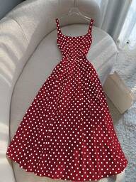 INAWLY Women's Retro French Polka Dot Beach Vacation Spaghetti Strap Maxi Dress