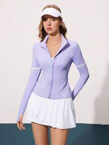 CourtClass Áo khoác thể thao dáng ôm, đa năng, phối màu tương phản, có lỗ xỏ ngón tay cái và khóa kéo. - Nhiều màu - Xem 7