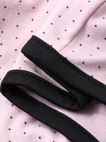 DAZY Contrast Color Polka Dot All-Over Print Fitted Short Women Pajama Jumpsuit - Pink - View 7