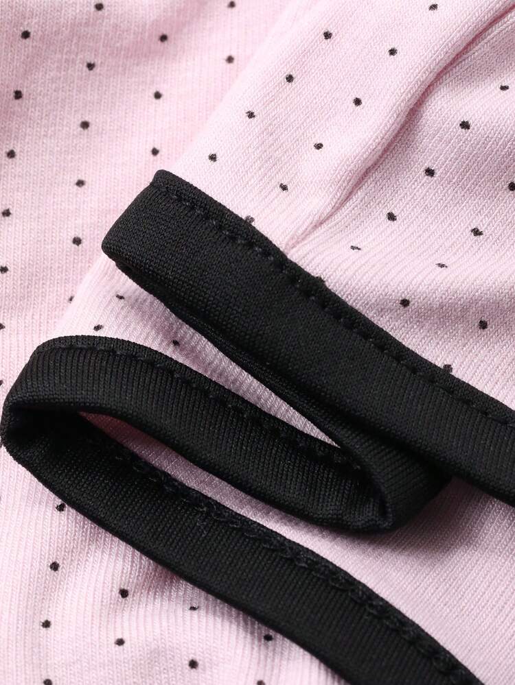 Contrast Color Polka Dot All-Over Print Fitted Short Women Pajama Jumpsuit