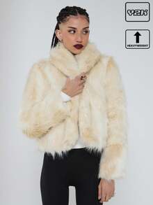 COUREZ 白色/Y2K风格仿皮草大衣，适合夜间外出、冬季派对等场合，优雅百搭。 - 杏色 - 查看 1